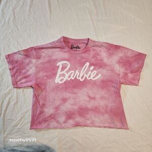 Barbie‎ Movie Cropped T-Shirt Women's Large Pink Tie-Dye Short Sleeve Pullover